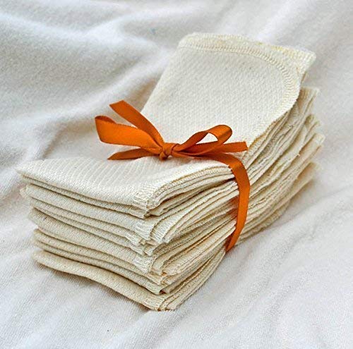 1-Ply Organic Cotton Paperless Towels - 11x12 Inches, Set of 10, Sewn with Matching Organic Cotton Thread - Eco-Friendly Reusable Kitchen Towels for Cleaning, Dish Drying & Sustainable Living - Made in USA