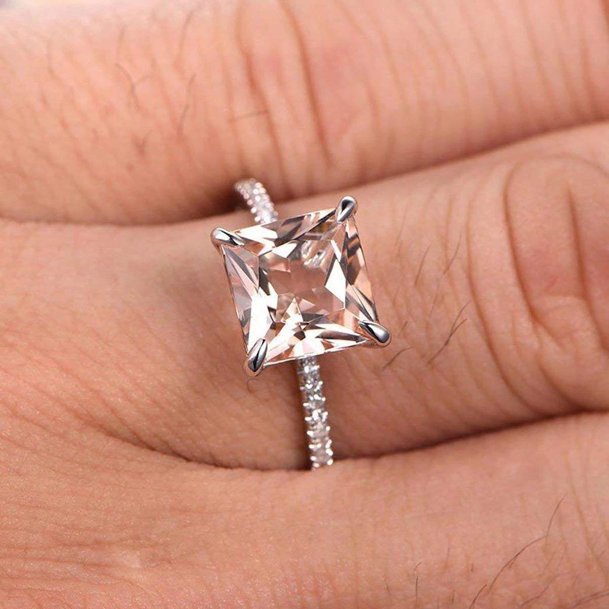 1.25 Carat Peach Pink Morganite Princess Cut Diamond Engagement Ring in 18k Gold Plating - Perfect for Proposals, Weddings & Anniversary Gifts