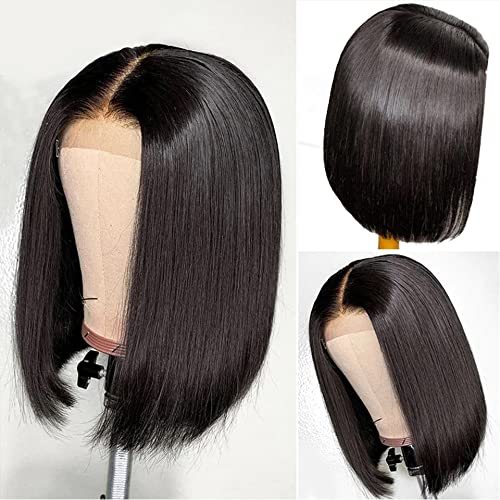 SILVEDA Short Bob Human Hair Wig for Women - 14in Straight Lace Front Wig with Baby Hair & 4x4 Lace Closure | Glueless, Pre-Plucked | Machine Made Wigs for Daily Wear & Cosplay