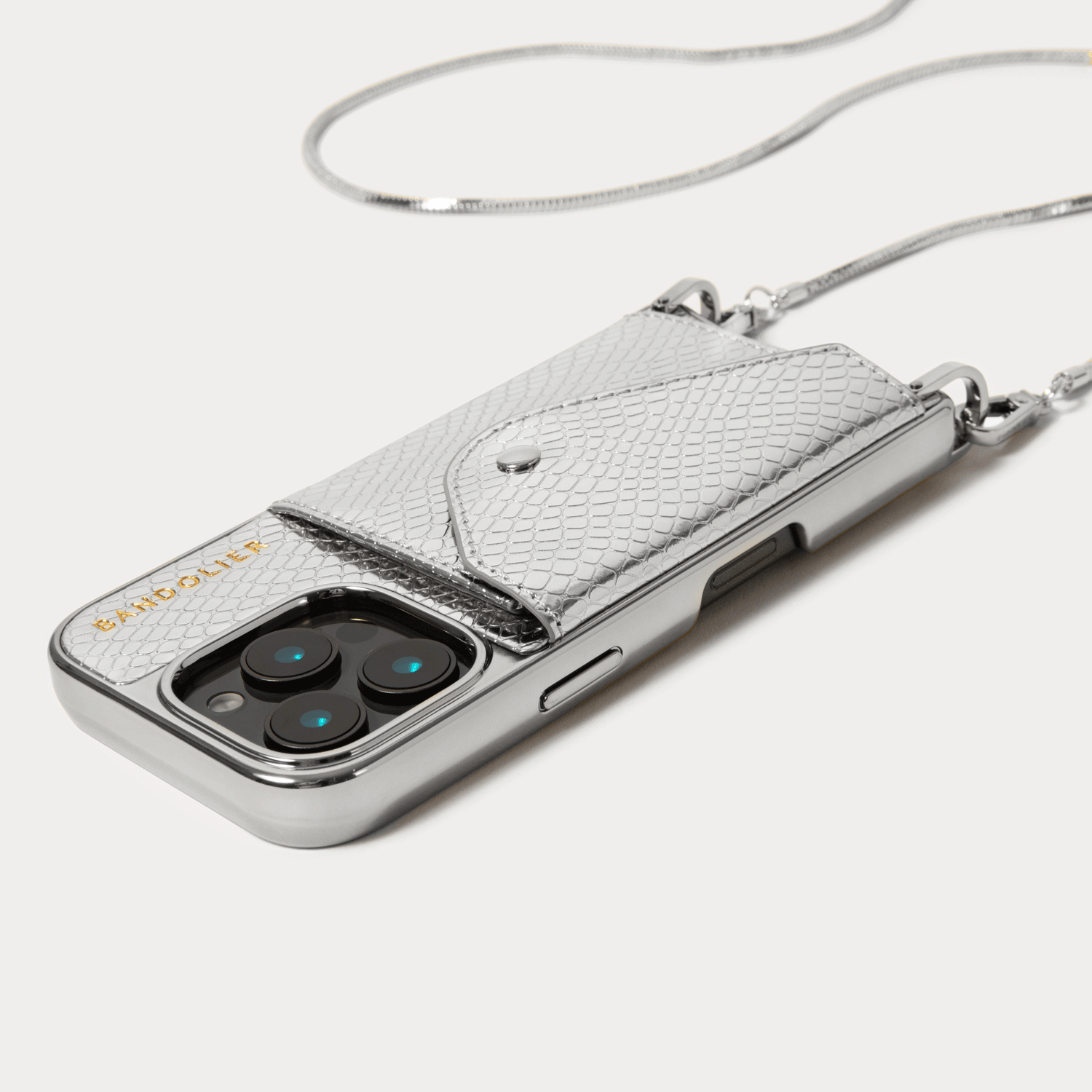 GIA Chrome Crossbody Phone Case - Silver Metallic | Stylish & Secure Hands-Free Carrying for iPhone & Android | Perfect for Travel, Shopping & Outdoor Activities