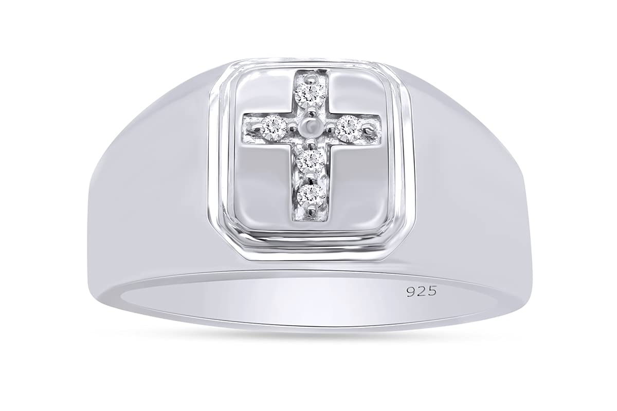 14K Gold Over Sterling Silver AFFY White Natural Diamond Cross Band Ring (0.05 Cttw) - Elegant Religious Jewelry for Women, Perfect for Gifts, Weddings & Everyday Wear