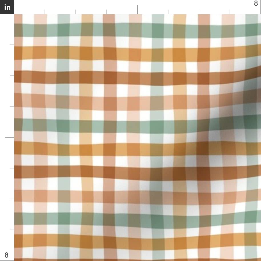 Gingham Plaid Spring Tartan Orange Sage Green Printed Chiffon Fabric Fat Quarter - DIY Sewing, Fashion Apparel, Dresses & Home Decor - Perfect for Spring Dresses, Curtains, Table Runners & Craft Projects