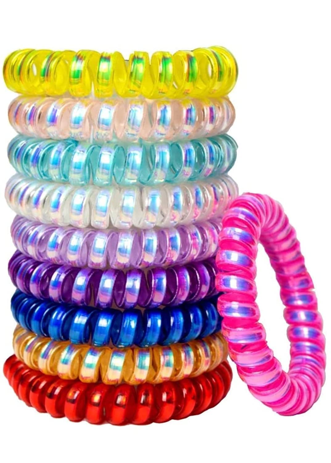 Aashirwad 12-Piece Spiral Stretch Ponytail Holders - Colorful Unbreakable Hair Ties for Women & Girls | Telephone Wire Hair Rings, Slinky Hair Elastics | Perfect for Workouts, School, and Everyday Hairstyles