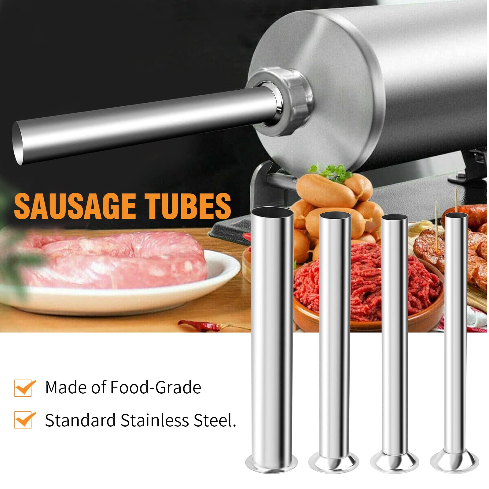 Premium Stainless Steel Sausage Stuffing Tubes Set - 4 Sizes Meat Grinder Attachment for LEM 606, 606SS, 1606, 1606SS - Durable Sausage Stuffer Funnel Replacement for Home Kitchen & Commercial Use - Perfect for Making Homemade Sausages, Jerky & Ground Meat