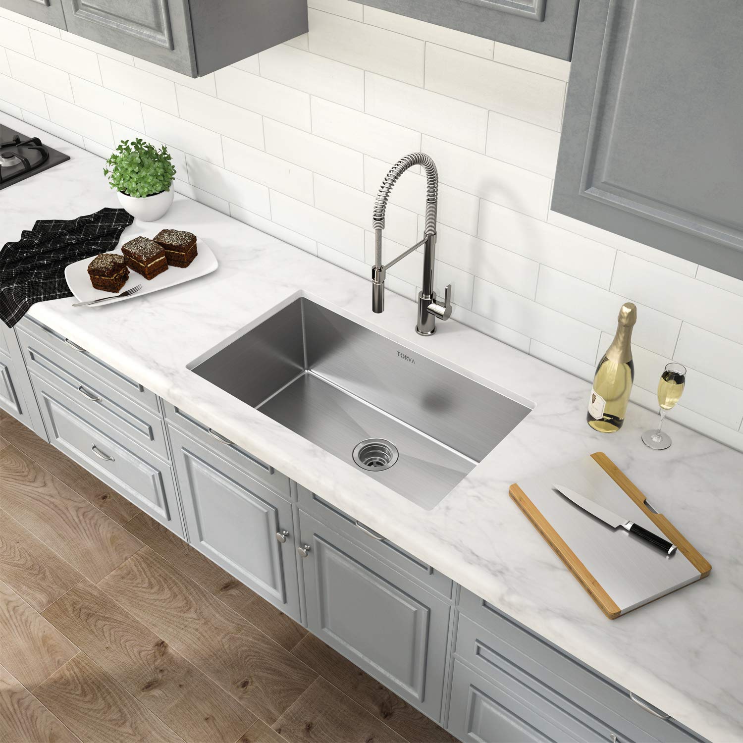 TORVA 32-Inch Undermount Kitchen Sink - Premium 304 Stainless Steel Bar Sink with 10-Inch Deep Single Bowl | Perfect for Restaurants, Bars & Home Kitchens
