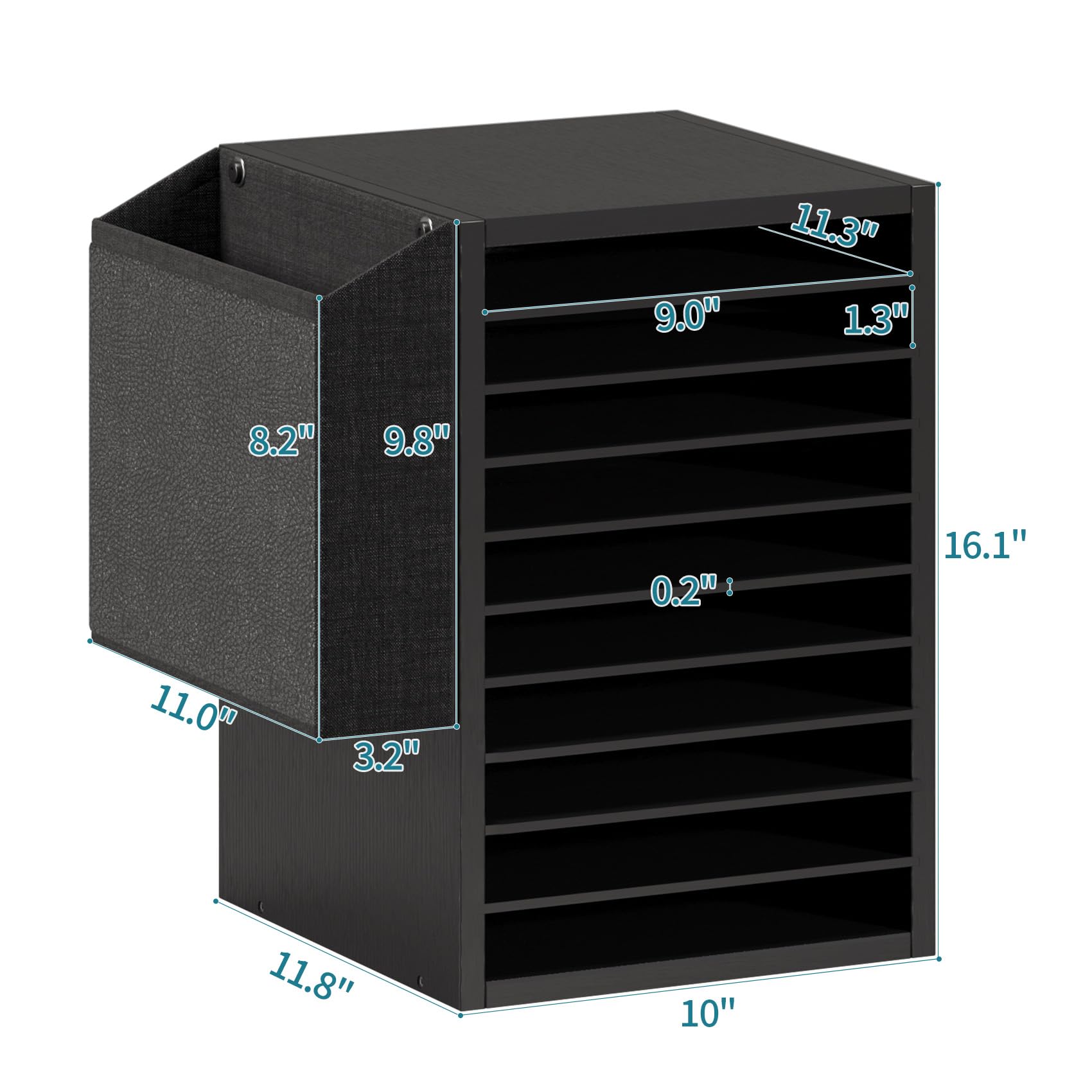 Wooden Office Mail Sorter with 10-Tier Adjustable Compartments & Storage Bag - Classroom Mailbox Organizer for Teachers, Students & Home Office - Perfect for Desk Organization, Paper Sorting & Document Management