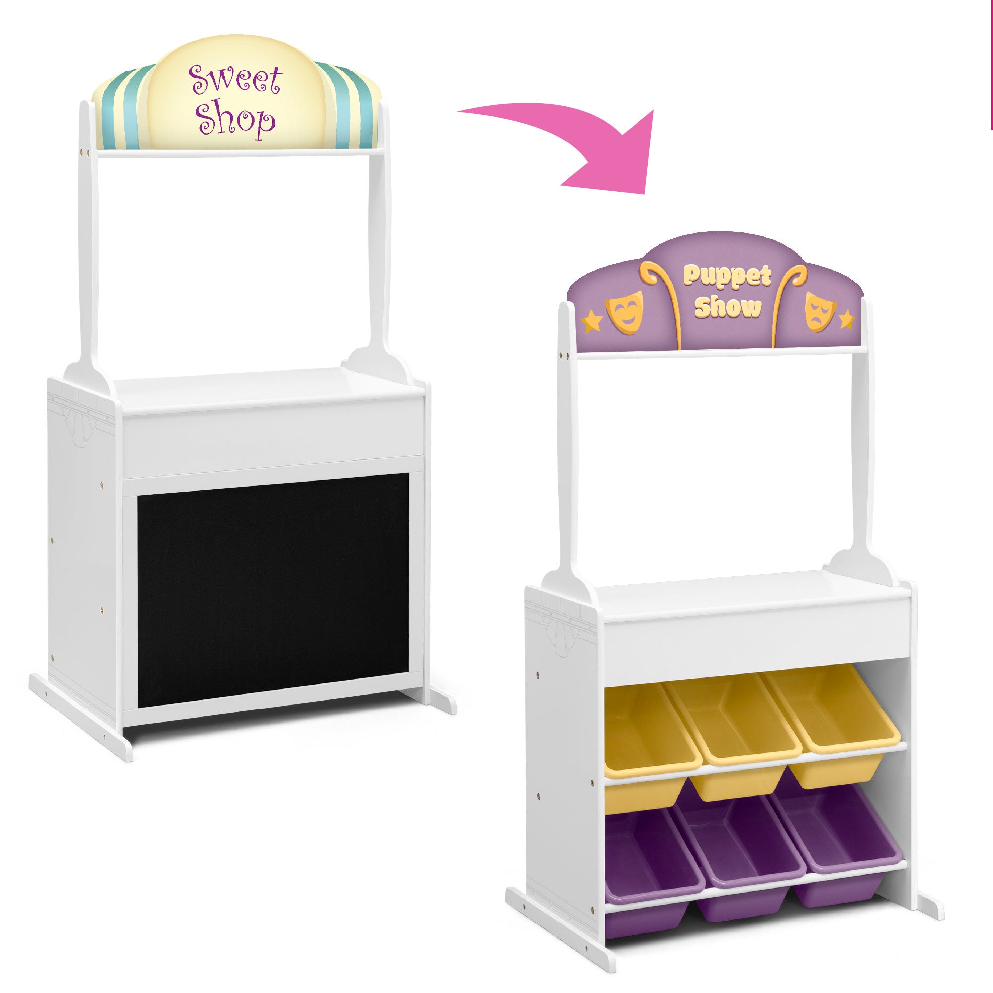 Reversible 4-in-1 Kids Pretend Play Center with Chalkboard & Storage - Play Kitchen, Grocery Store, Art Station & Cafe for Toddlers & Preschoolers - Perfect for Home, Classroom & Daycare Pretend Play Activities