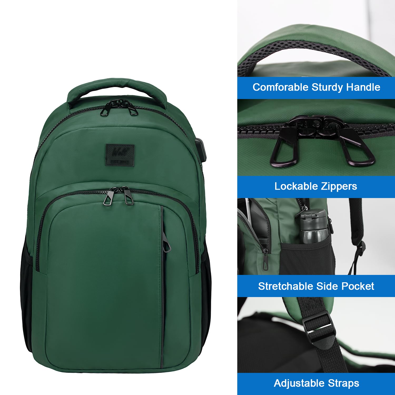WOLT 15.6-17 Inch Laptop Backpack for Men & Women - Flight Approved Travel Backpack with USB Charging Port & Computer Compartment - Durable College Bookbag for Work, School & Business Travel (Green)