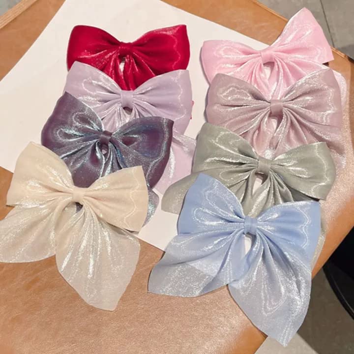 Livecool 3+1 Free Large Hair Rubber Bands with Bow Hair Clips - Barrettes with Long Ribbon Hairpins for Women & Girls - Hair Accessories Set (Big Holographic Bow, Multicolor) - Perfect for Parties, Weddings & Everyday Styling