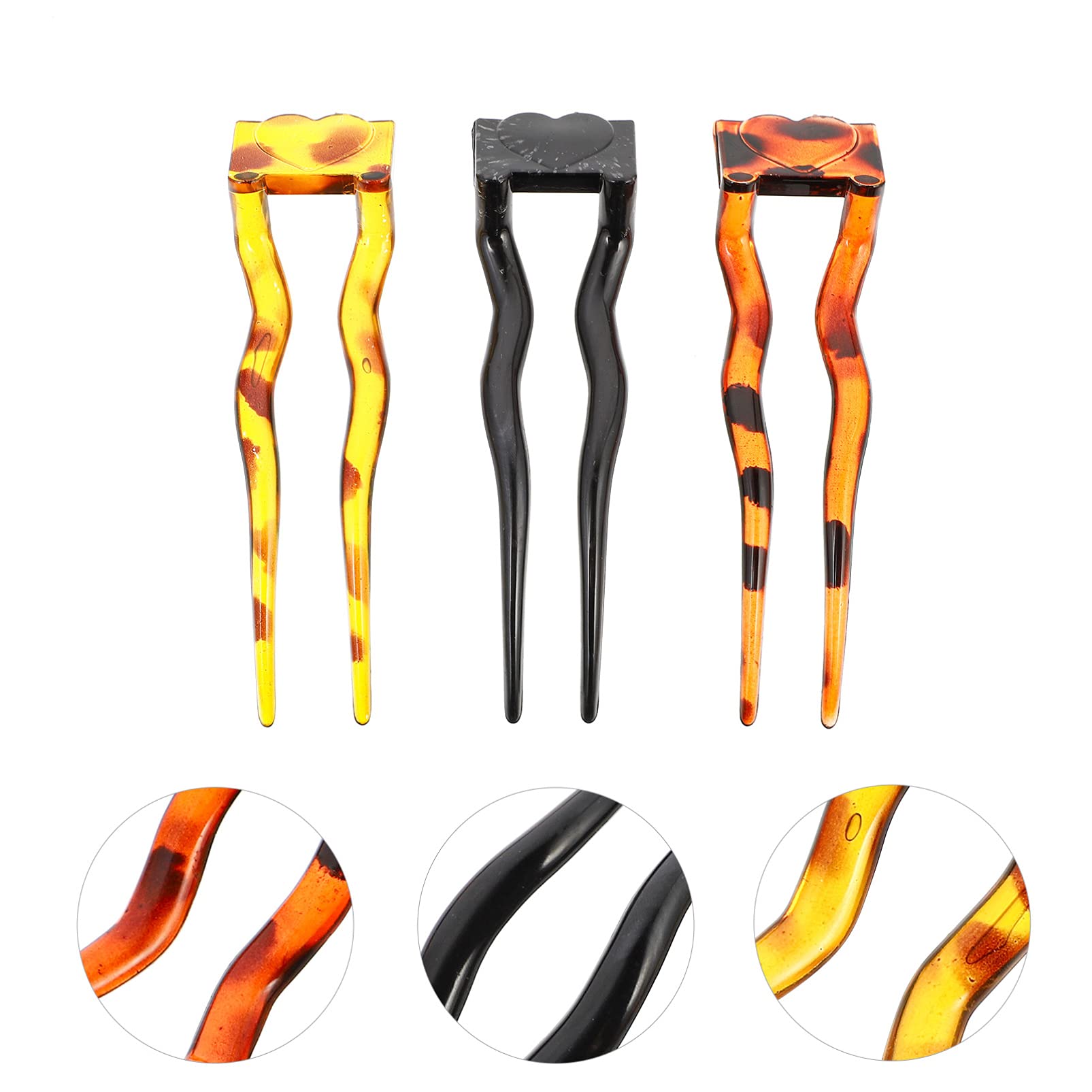 Beaupretty 3Pcs U-Shape Hair Clips - French Twist Resin Hairpins for Women, Durable Wavy Hair Accessories, Spiral Grip Hair Styling Pins for Updos, Buns & Wedding Hairstyles