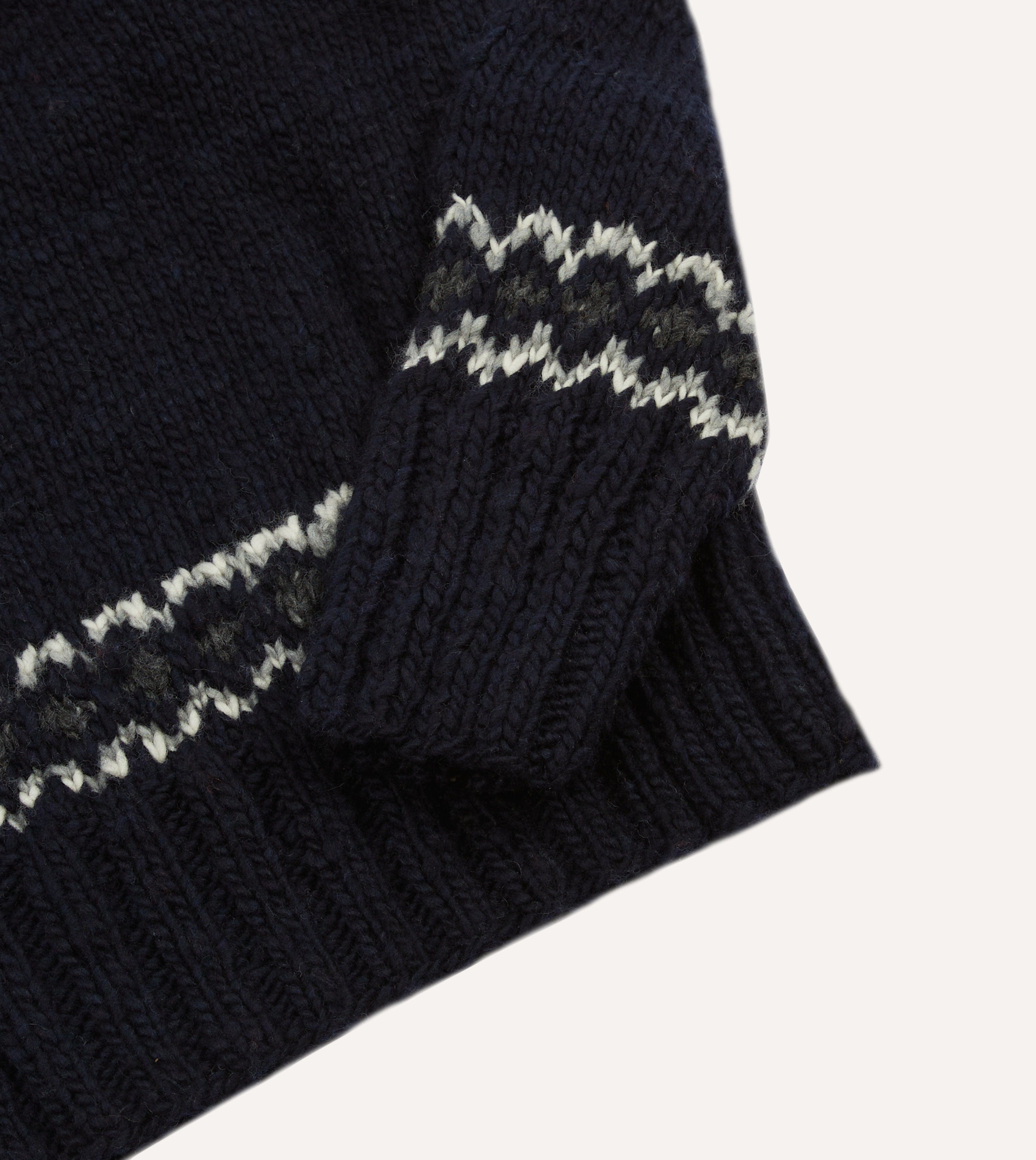 Drake's Navy and Red Fairisle Merino Wool Jumper - Warm Winter Knit Sweater for Men, Cozy Crewneck Pullover for Casual Outfits & Holiday Gatherings