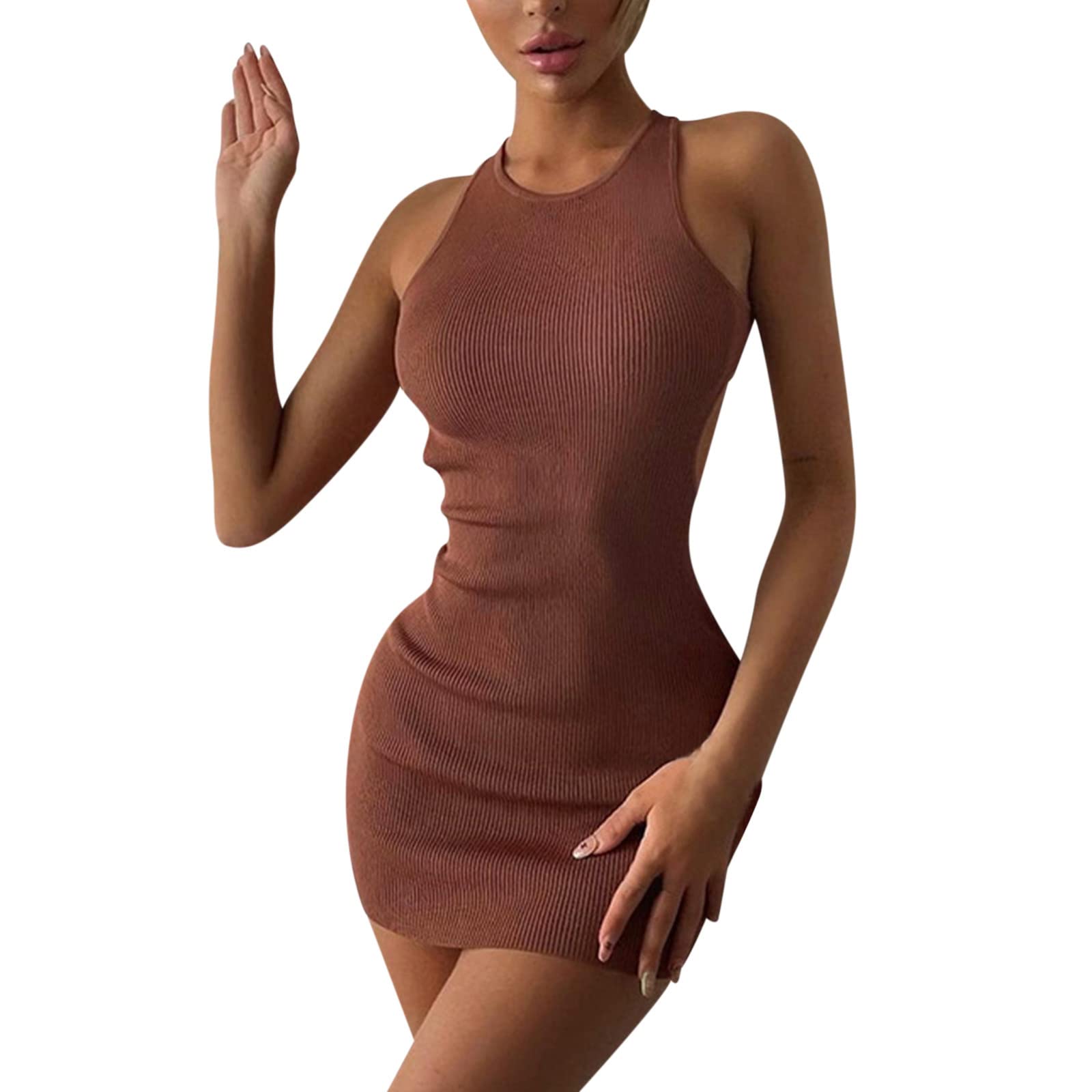 Sexy Summer Dress for Women - Cross Backless Slim Fit Solid Color Hip Dress | Perfect for Beach, Party & Date Night
