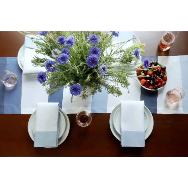 Blue & White Striped Linen Table Runner 14x26 - Premium Italian Linen Dining Table Decor for Weddings, Dinner Parties & Home Decor