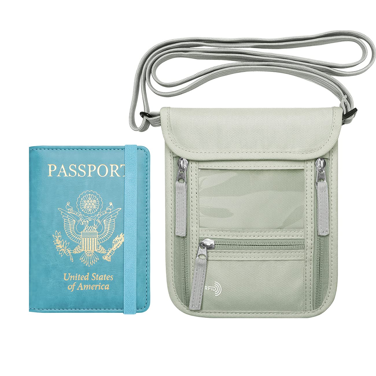 Premium PU Leather Passport Holder & Neck Wallet Travel Organizer Set - Secure RFID Blocking for International Trips & Airports - Perfect for Vacation, Business Travel & Adventure