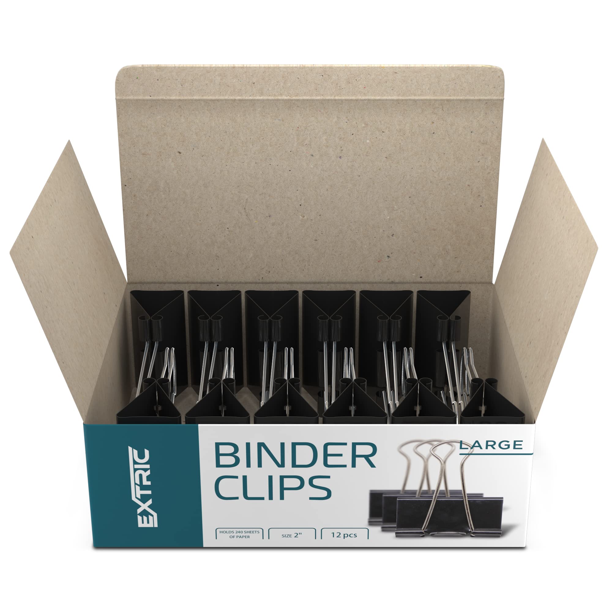 Large Black Binder Clips 24 Pack - 2 Inch Paper Clamps for Office, School & Home Use