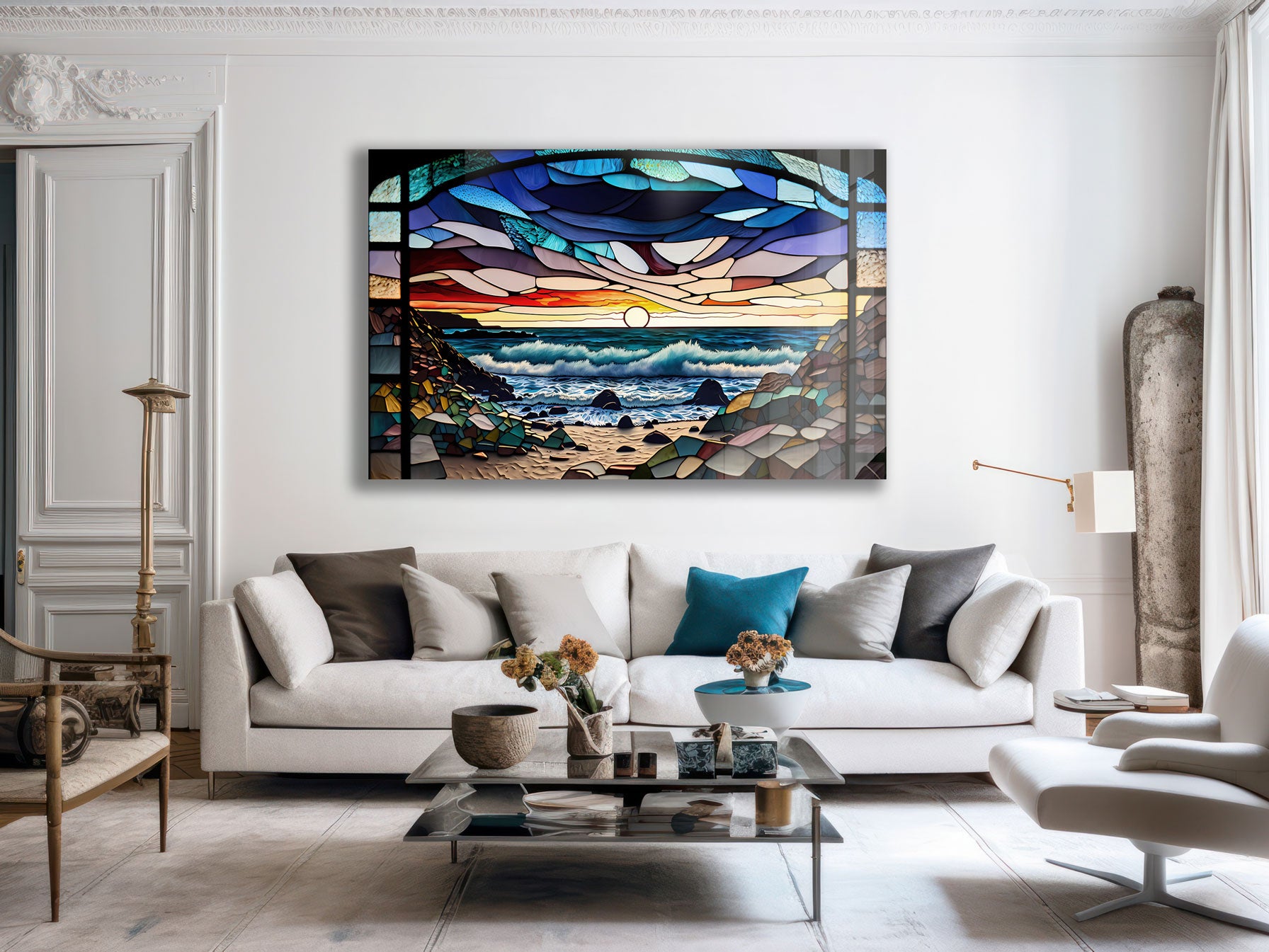 Abstract Coast Stained Glass Effect Wall Art - Handmade Modern Home Decor for Living Room, Bedroom & Office - Perfect for Bohemian, Coastal & Contemporary Interior Design Styles