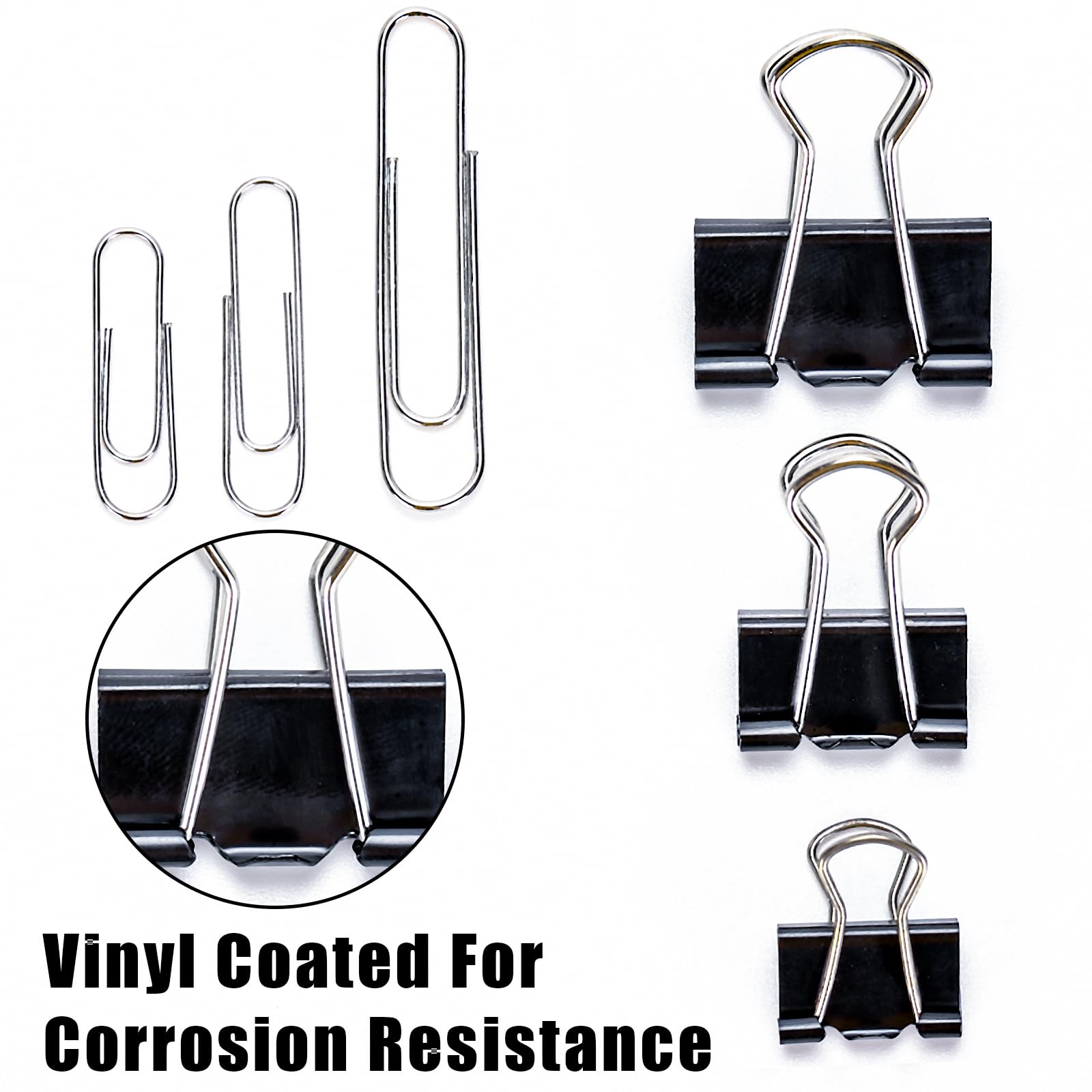 340pcs Assorted Size Paper Clips Set - Large & Small Black Binder Clips for Office, School, Home Organization & Document Filing