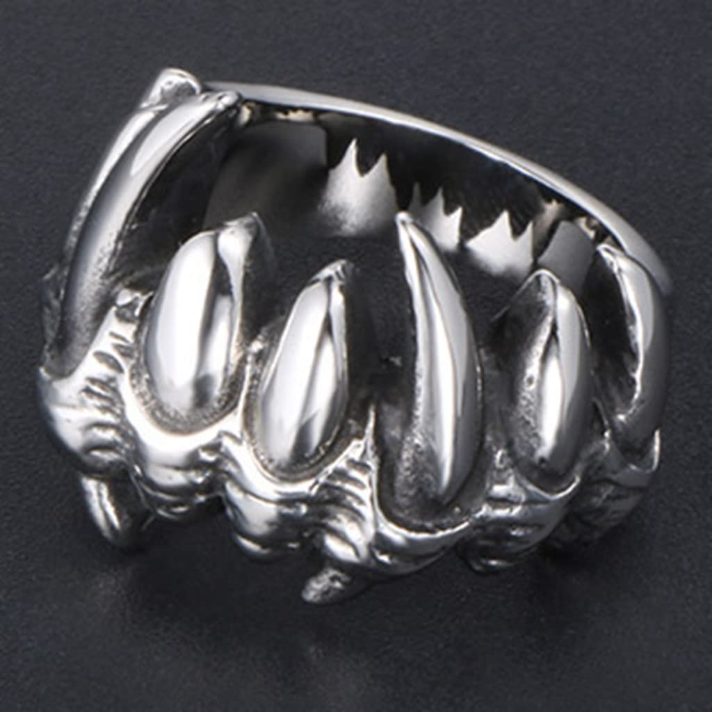 Stainless Steel Gothic Wolf Teeth Skull Ring for Men & Women - Vintage Retro Biker Jewelry - Perfect for Halloween, Cocktail Parties, and Holiday Gifts