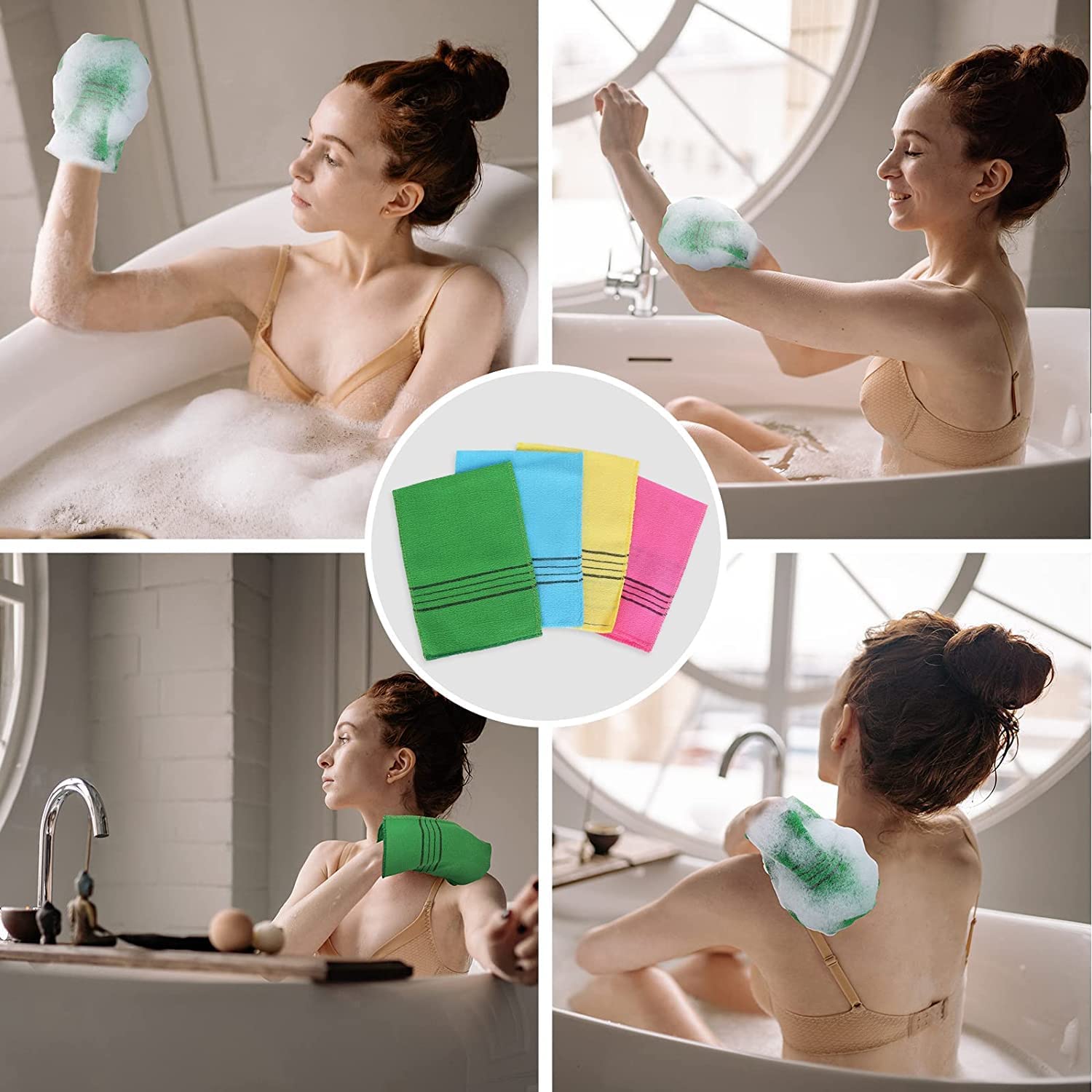 MS MAGIC SECRET Korean Exfoliating Bath Gloves - 2Pcs Body Scrubber for Smooth Skin, Shower & Spa Use, Pink - Perfect for Dead Skin Removal & Dry Brushing in Bath, Sauna or Home Skincare Routine