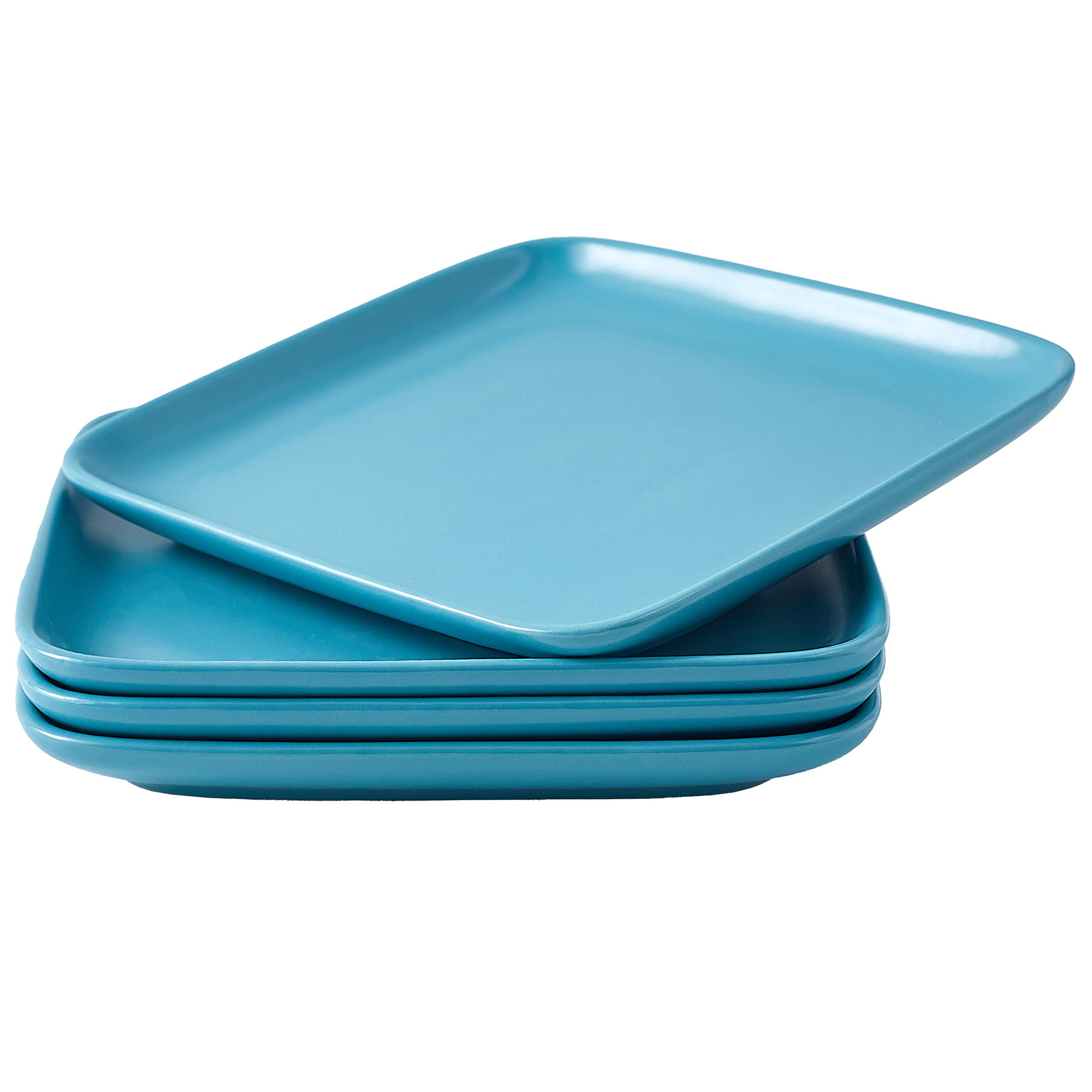 8-Inch Square Ceramic Dinner Plates Set of 4 - Heavy Duty Matte Finish Serving Dishes for Steak, Pasta, Salad & Dessert - Elegant Teal Tableware for Restaurant, Home Dining & Party Entertaining