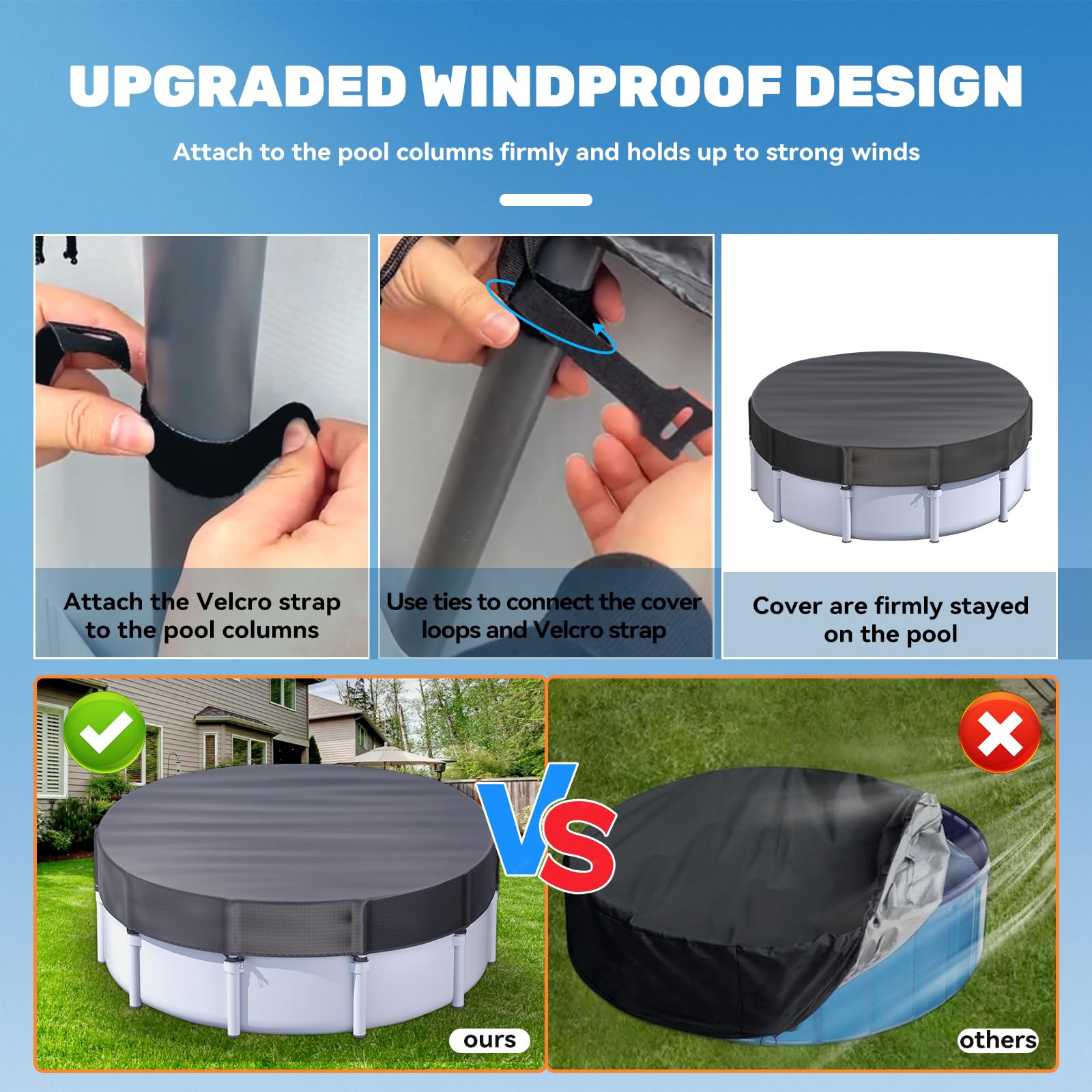 12 ft Round Winter Pool Cover for Metal Frame Above Ground Pools - Heavy Duty Windproof Design Fits Intex/Bestway Frame Pools - Durable Outdoor Swimming Pool Cover (Black) - Perfect for Winter Protection and Year-Round Debris Prevention
