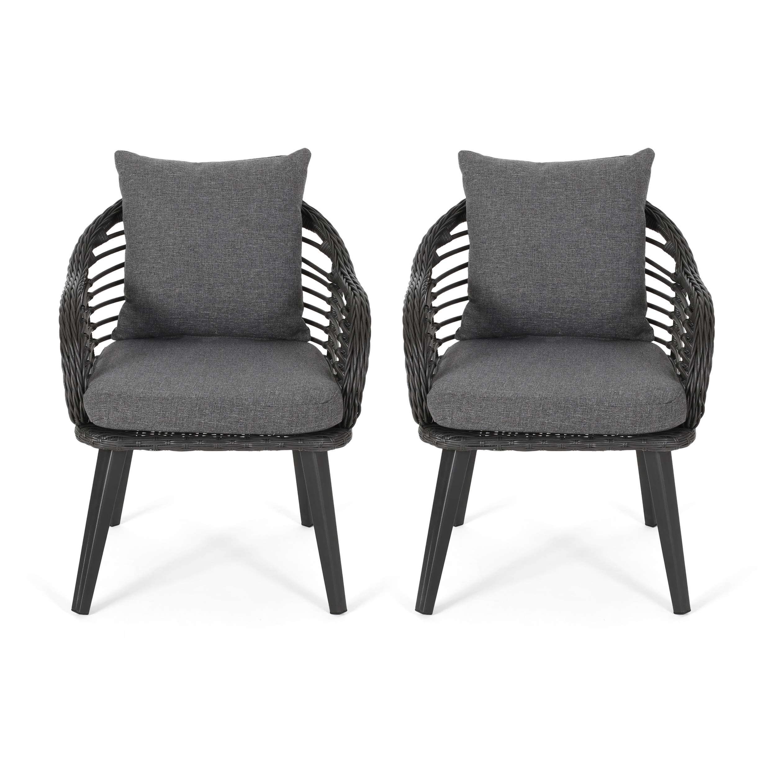Premium Outdoor Wicker Club Chairs Set of 2 with Cushions - Gray & Dark Gray Patio Furniture for Garden, Poolside & Backyard Relaxation