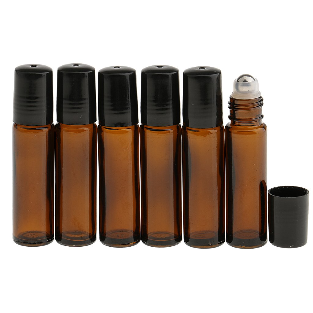 LOSA 6-Pack 10ml Empty Glass Roll-On Bottles for Essential Oils & Perfumes - Dark Brown - Perfect for DIY Aromatherapy, Travel & Gift Making