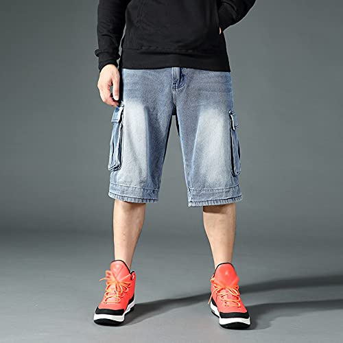 **Men's Hip Hop Baggy Denim Shorts - Loose Fit 3/4 Length Cargo Pants with Pockets | Casual Streetwear, Work & Summer Outfits**