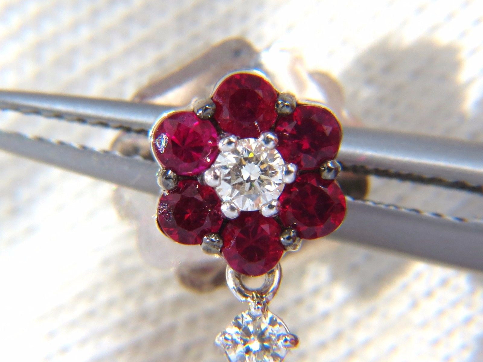 9.74ct Natural Red Ruby Diamond Dangling Earrings 18K Gold Roulette Bulls Eye - Elegant Jewelry for Weddings, Parties & Special Occasions
