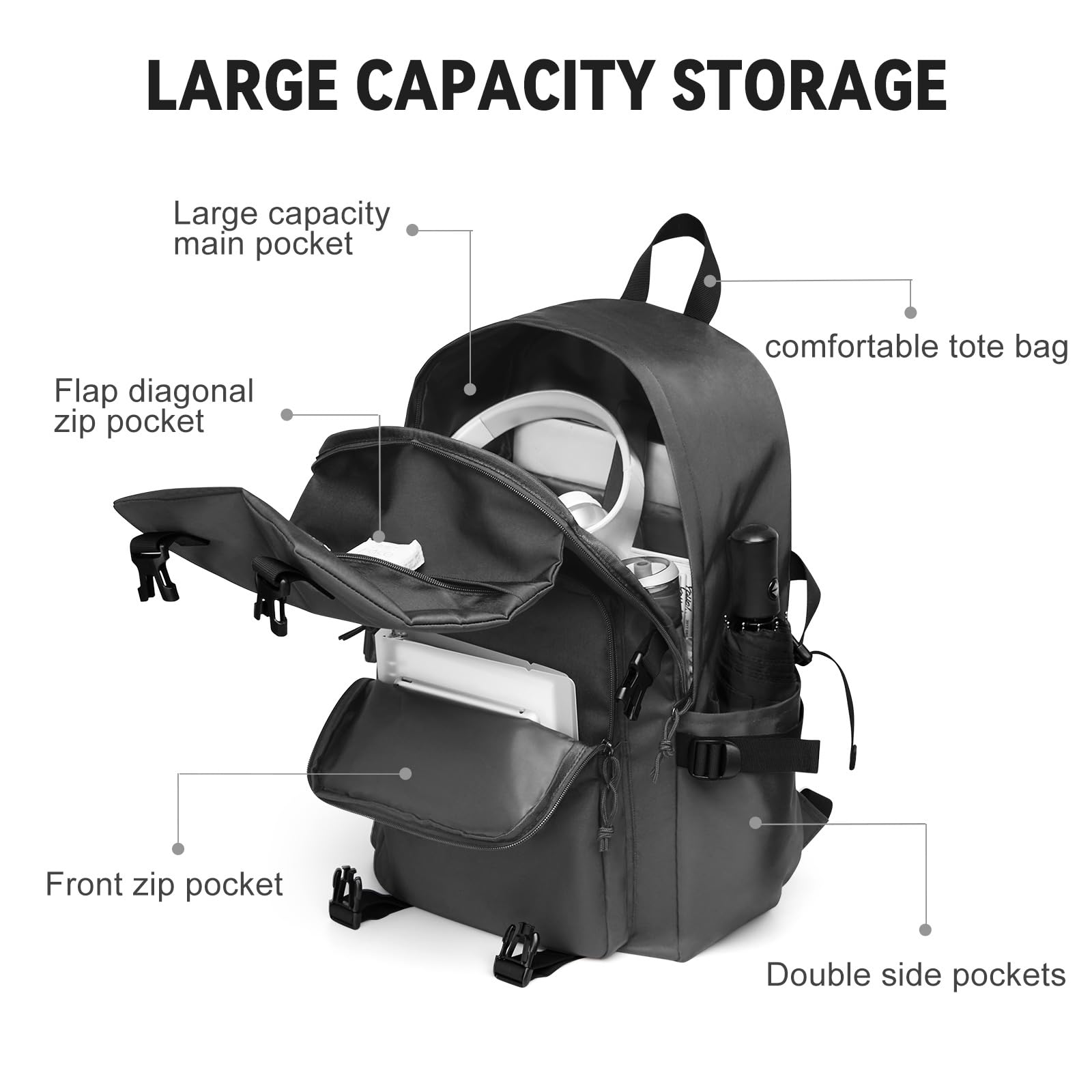 Upgraded Large Casual Daypack - Water Resistant Lightweight Laptop Backpack for Men & Women | College, High School, Travel & Sports Bookbag | Dark Grey Size L | Perfect for Commuting, Campus Life & Outdoor Adventures