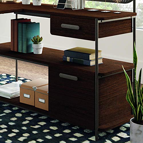 Sauder Radial Modern L-Shaped Desk - Metal & Wood Construction, Umber Finish | Home Office, Study, Gaming & Workspace Solution