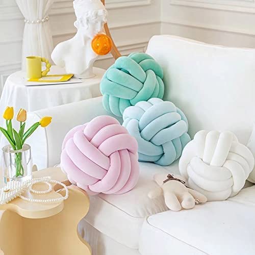 Soft Knot Ball Pillows - 11 Inch Round Plush Throw Pillow for Home Decor, Handmade Knotted Cushion in Dark Green | Perfect for Sofa, Bed, Nursery & Cozy Living Room Decor