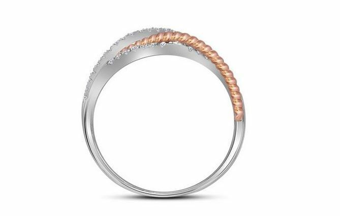 10K White Gold Diamond Women's Rose Tone Rope Crossover Band Ring - 1/5 Cttw - Elegant Jewelry for Weddings, Anniversaries & Special Occasions