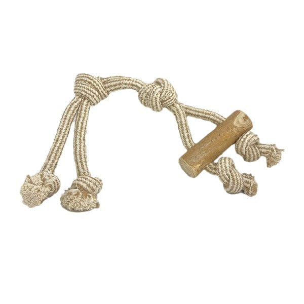 Durable Dog Rope Toy with Natural Java Wood Handle - Perfect for Fetch, Tug-of-War & Chewing - Interactive Play for Small, Medium & Large Dogs