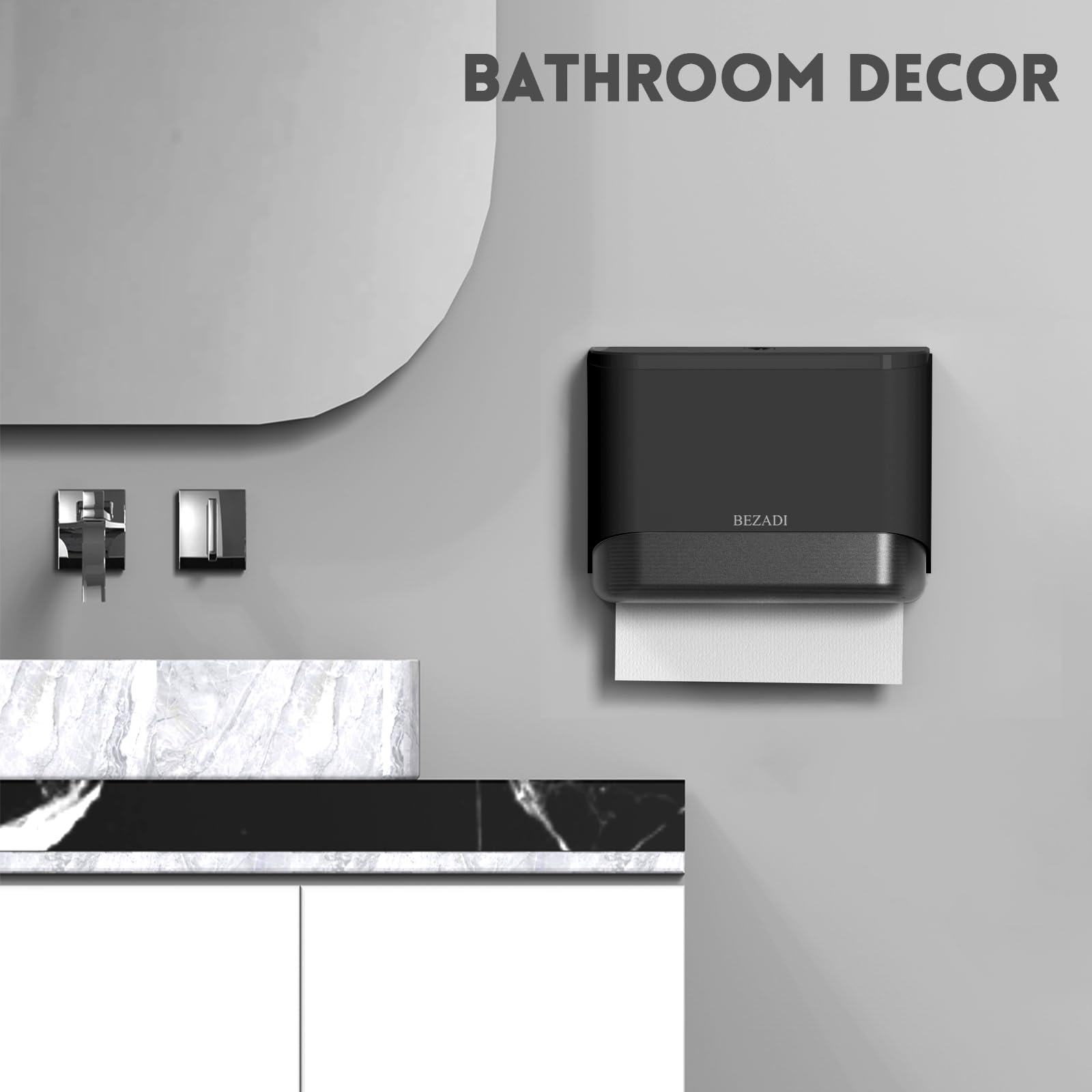 Large Capacity Wall Mount Paper Towel Dispenser with Smart Lock - Holds 200+ Sheets - Black Bathroom & Kitchen Tissue Holder for Home, Office & Restaurant Use