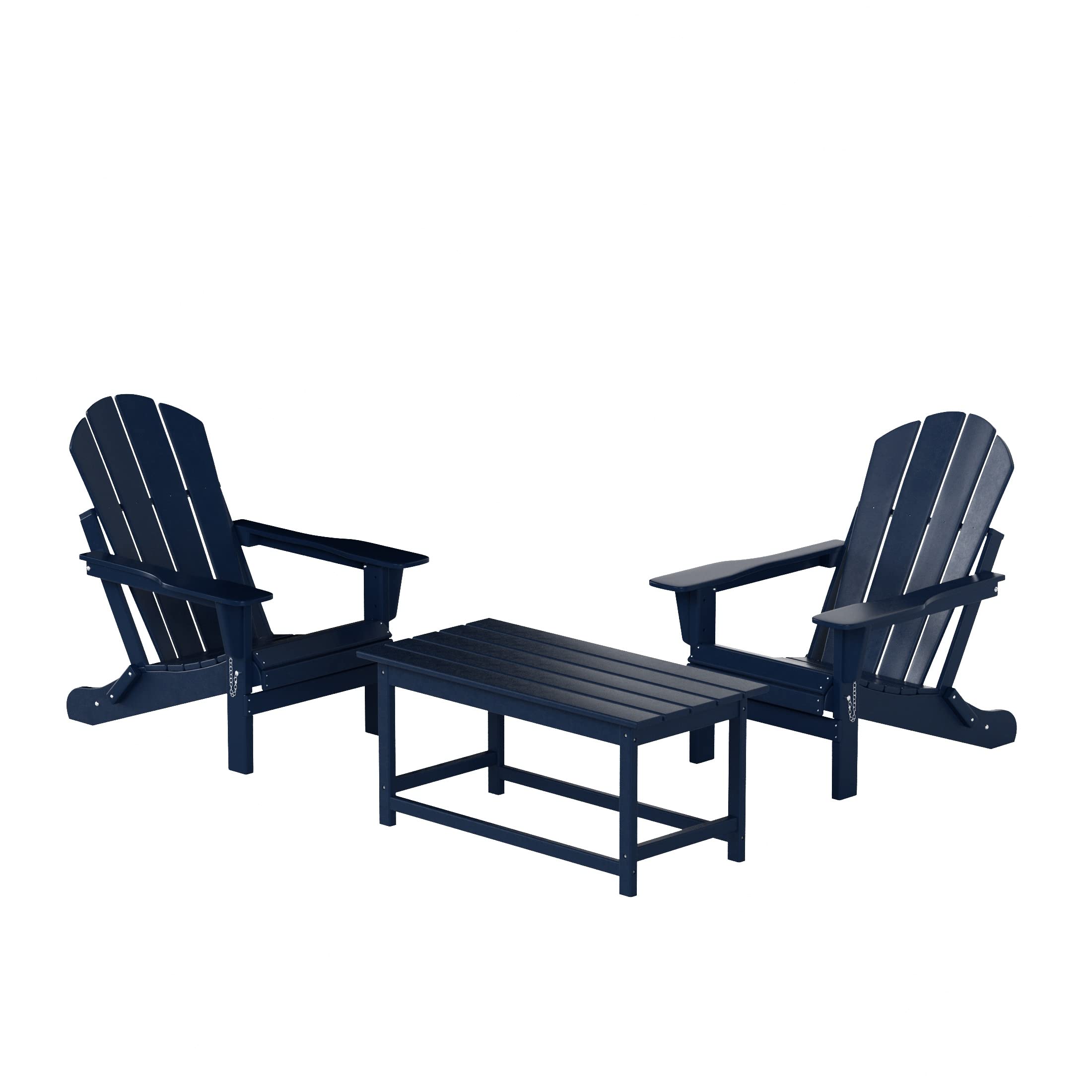 Adirondack Chairs Set of 3 with Table - Outdoor Folding Furniture for Garden, Patio & Camping (Navy Blue)