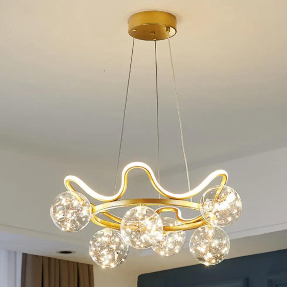 Modern Gold Wavy Multi Glass Ball Pendant Light - Elegant Dining Room & Kitchen Island Lighting Fixture