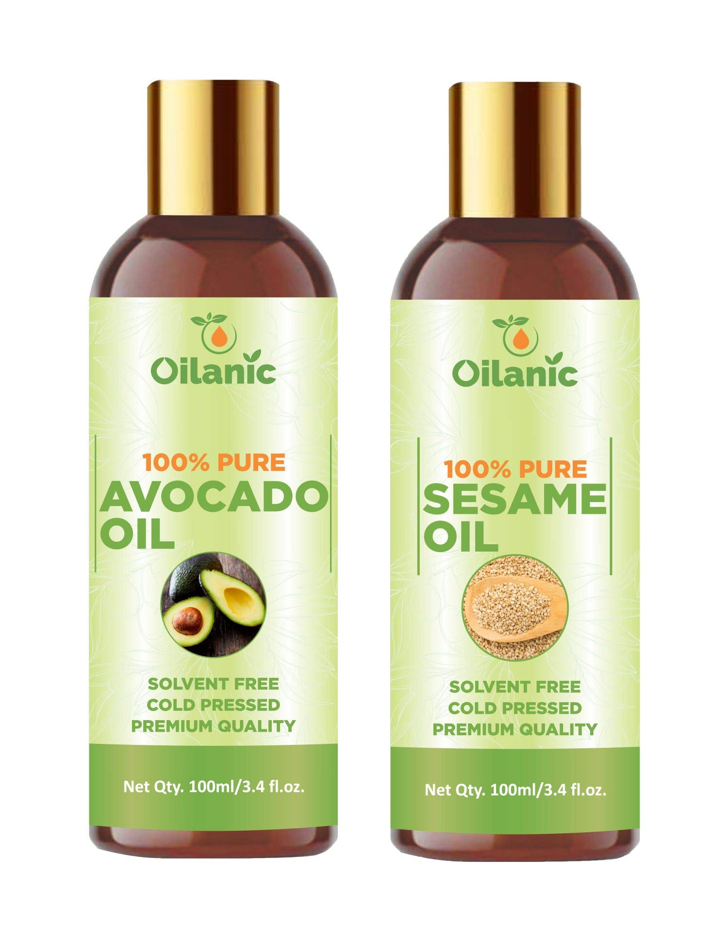 Oilanic 100% Pure Natural Avocado Oil & Sesame Oil Combo Pack - 2 Bottles (100ml Each, Total 200ml) - Perfect for Cooking, Salad Dressings & Skin Care