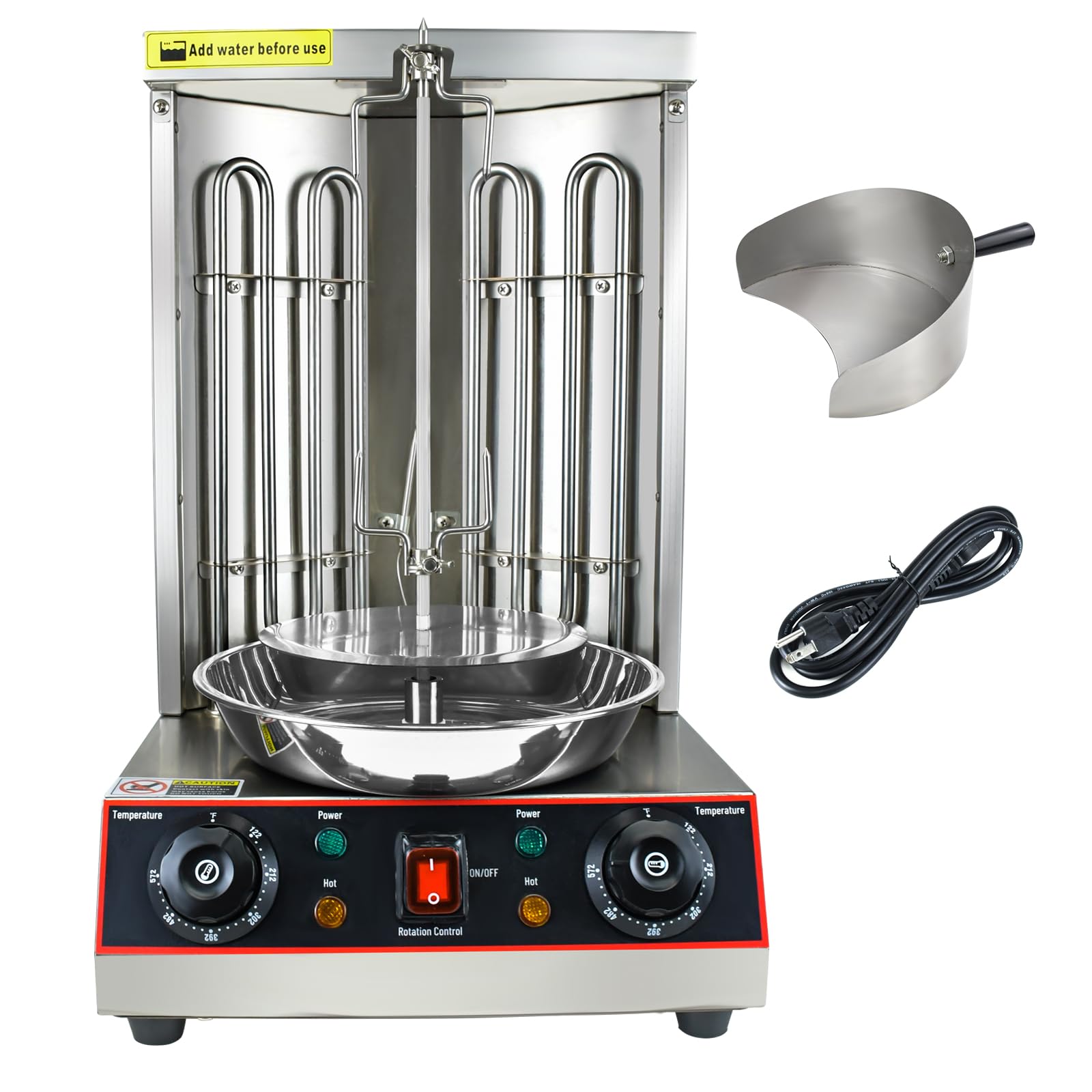 YOOKTEN 3000W Commercial Electric Shawarma Grill Machine - Stainless Steel Vertical Rotisserie for Doner Kebab, Gyro & Chicken - Includes Meat Catch Pan (Silver) - Perfect for Restaurants, Food Trucks & Home Kitchens