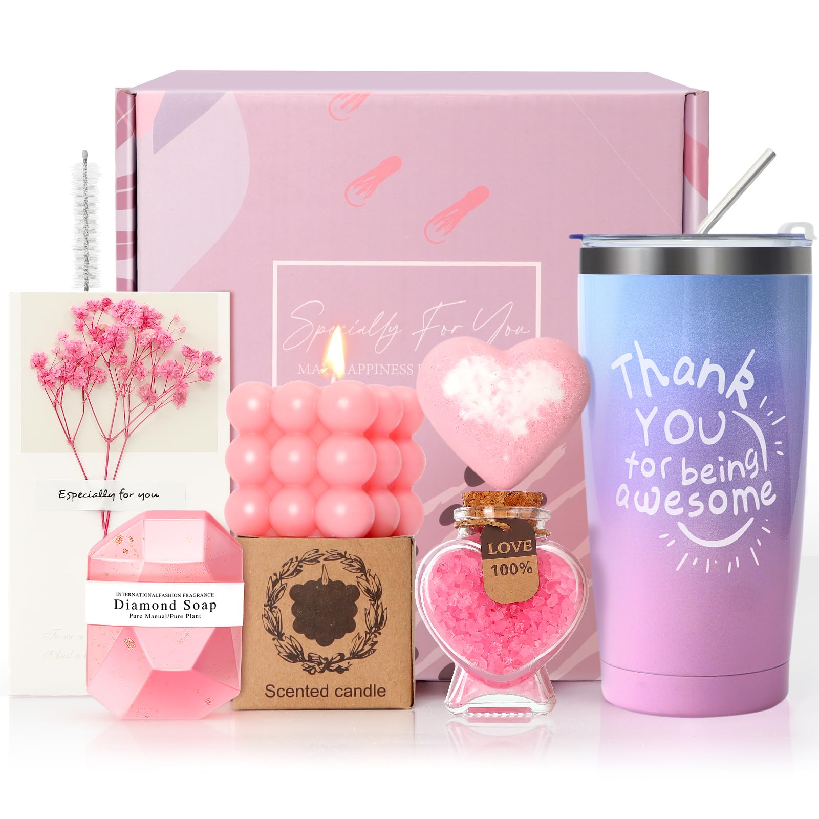 Luxury Pink Rose Spa Gift Basket Set - Unique Birthday Gifts for Women, Perfect Present for Mom, Wife, Sister & Girlfriend | Thank You Gifts for Her | Relaxation & Self-Care Gift Idea
