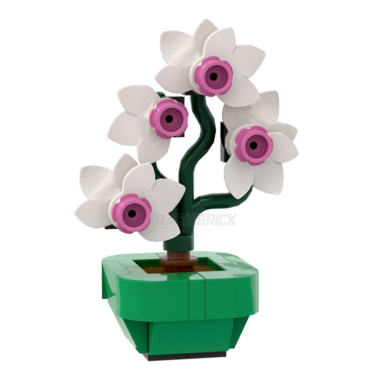 LEGO Brickanicals Orchid Flower Building Kit - Green Pot Model #4 MiniMOC - Creative Botanical Decor for Home Office Desk & Gift Idea