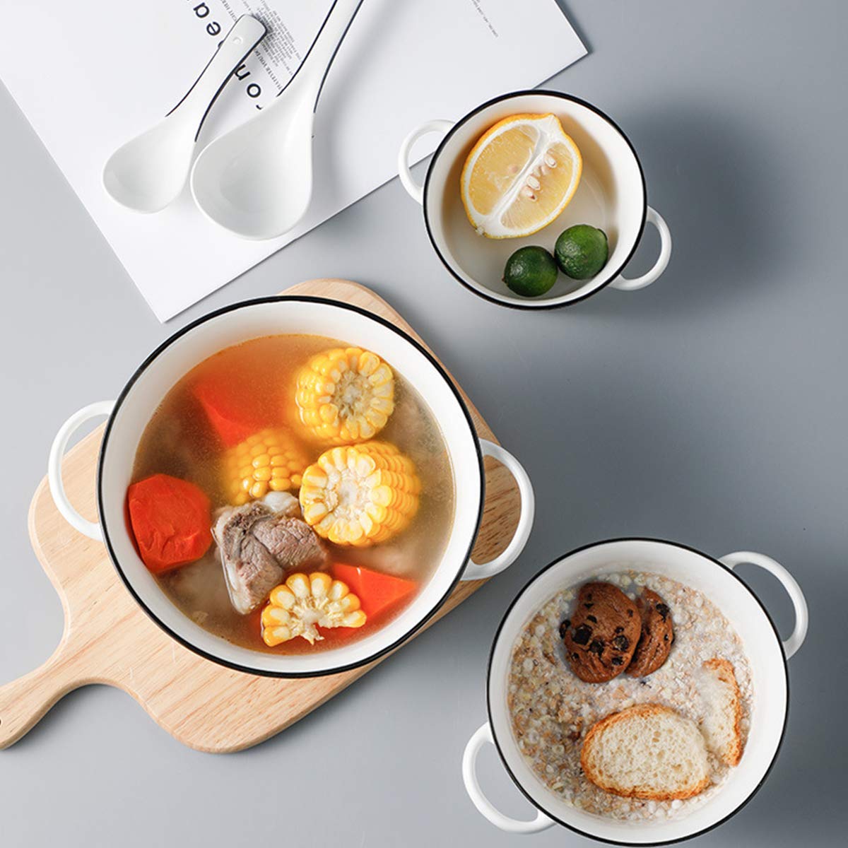 Premium Ceramic Soup Bowls with Handles - 68oz Large Noodle Bowls Set of 4 - Durable White Porcelain Serving Dishes for Ramen, Pho, Cereal & Family Dinners - Microwave & Dishwasher Safe