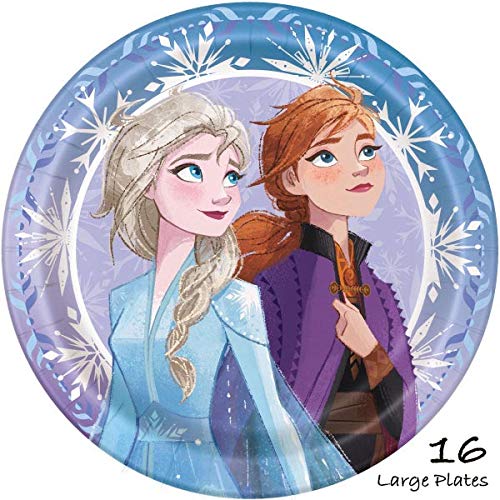 Frozen 2 Party Supplies Set for 16 Guests - Disney Birthday Decorations Kit with Banner, Table Cover, Plates, Napkins, Cups & Candles - Perfect for Kids Birthday Parties, Themed Events & Disney Movie Nights