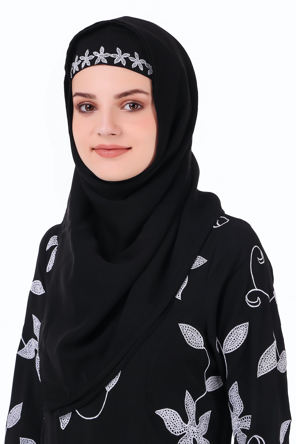 Embroidered Floral Vines Flared Abaya Dress - Elegant Muslim Women's Maxi Dress for Prayer, Wedding & Special Occasions