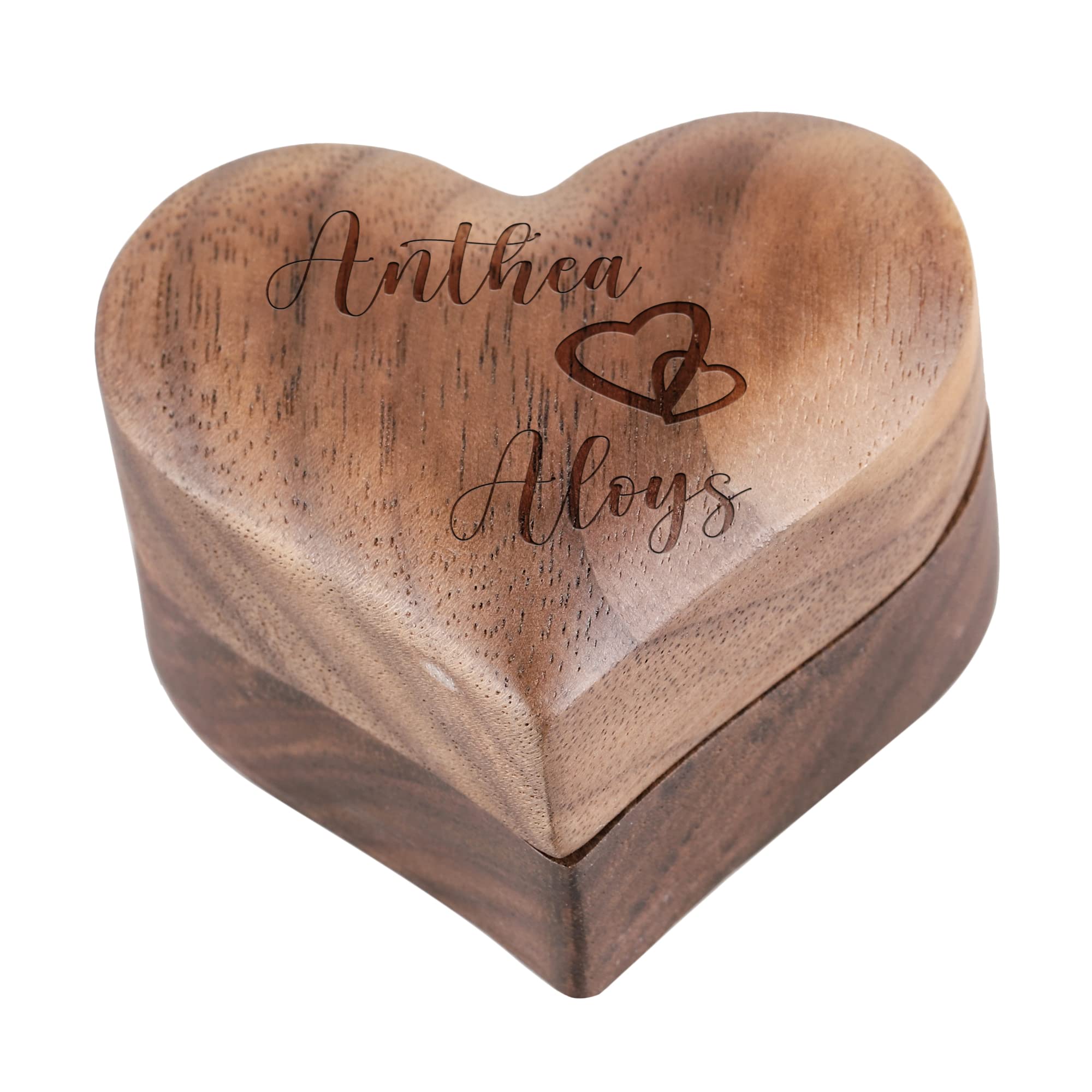 Personalized Engraved Heart-Shaped Wooden Ring Bearer Box - Custom Name & Date - Wedding Ring Holder for Bride & Groom - Perfect for Ceremonies, Vows & Proposal Moments