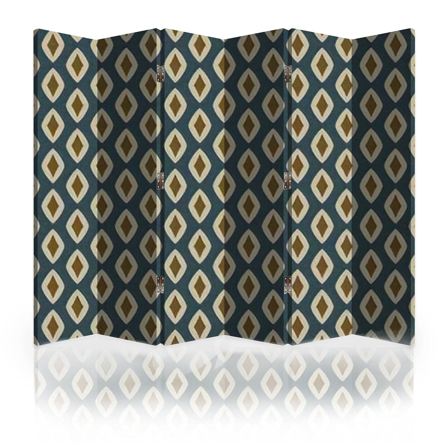 Modern Geometric Pattern Canvas Room Divider Screen - 6 Panel Folding Privacy Partition with Ultimate Gray Fabric Design | Masculine Home Decor for Living Room, Bedroom, Office Space Divider