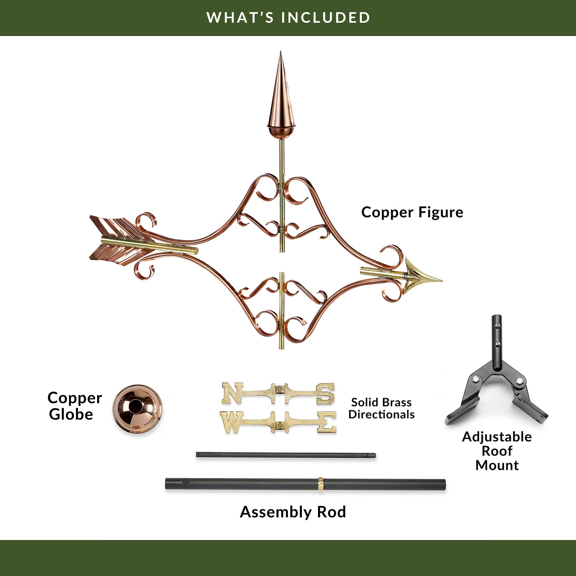 Victorian Arrow Weathervane - Antique Copper Finish Garden Decor for Outdoor Roof & Yard - Perfect for Farmhouse, Cottage & Victorian Style Homes