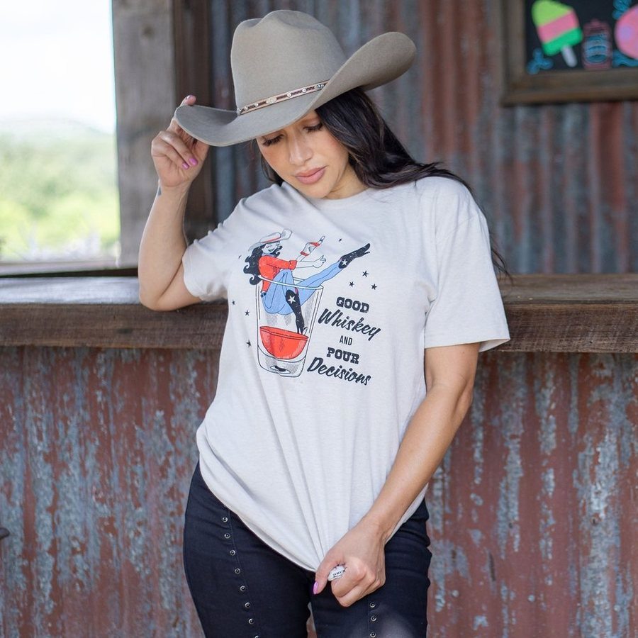 Women's Whiskey Cowgirl Boyfriend Fit T-Shirt - Western Style Comfortable Casual Tee for Country Music Festivals & Rodeo Events