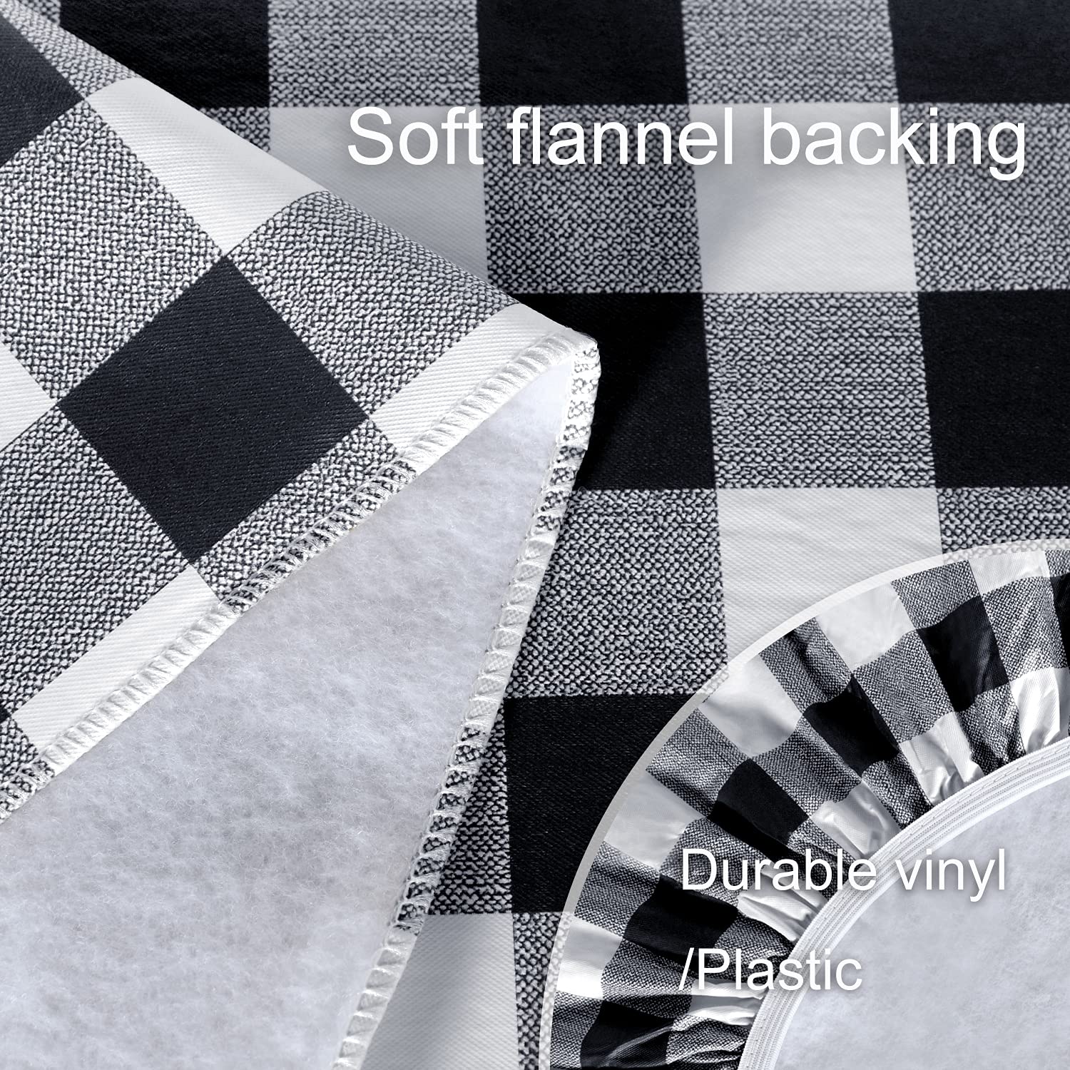 Fitable Black and White Checkered Tablecloth - 30x96 Inch Waterproof Vinyl Picnic Table Cover with Elastic & Flannel Backing - Rectangle Outdoor Tablecloth for 8 Foot Folding Tables - Perfect for BBQs, Picnics, Parties and Outdoor Dining