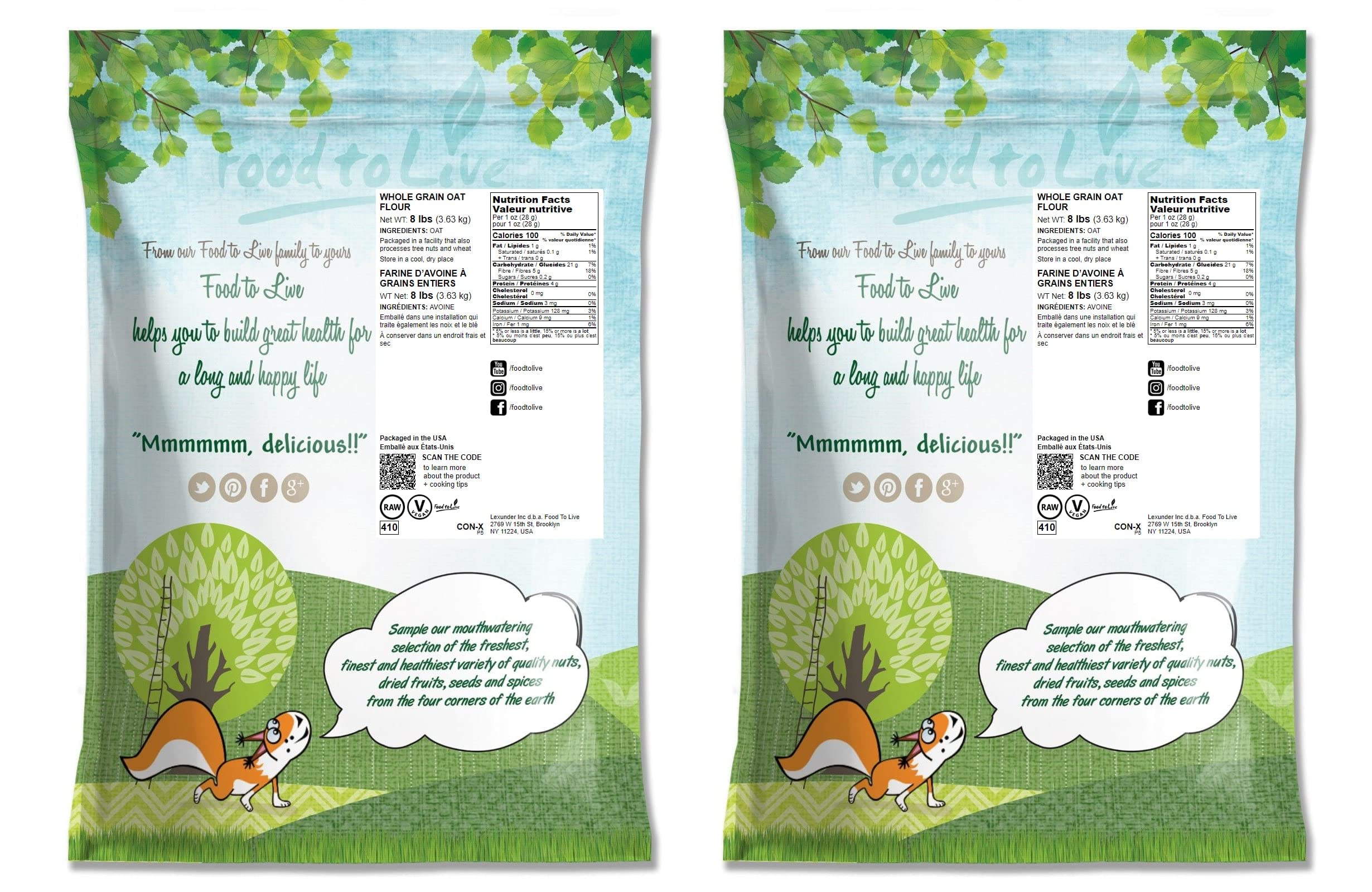 Food to Live - Organic Whole Grain Oat Flour, 16 lb Bulk Bag - Finely Ground from Whole Grain Oat Groats, Vegan, High in Fiber & Protein - Perfect for Baking Bread, Cookies & Healthy Recipes